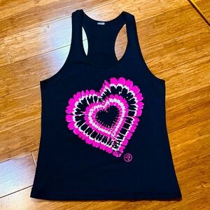 Zumba Love Black Ribbed Tank Top with Pink Heart Design Small Valentine’s Day